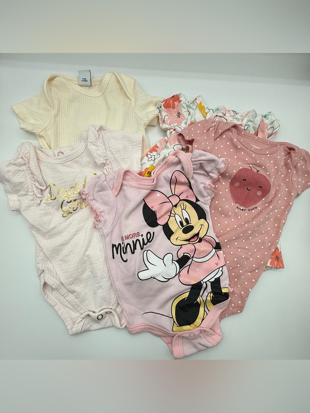 Pink & White 3 Month Girl Short Sleeve Onesie Bundle (5 pcs)